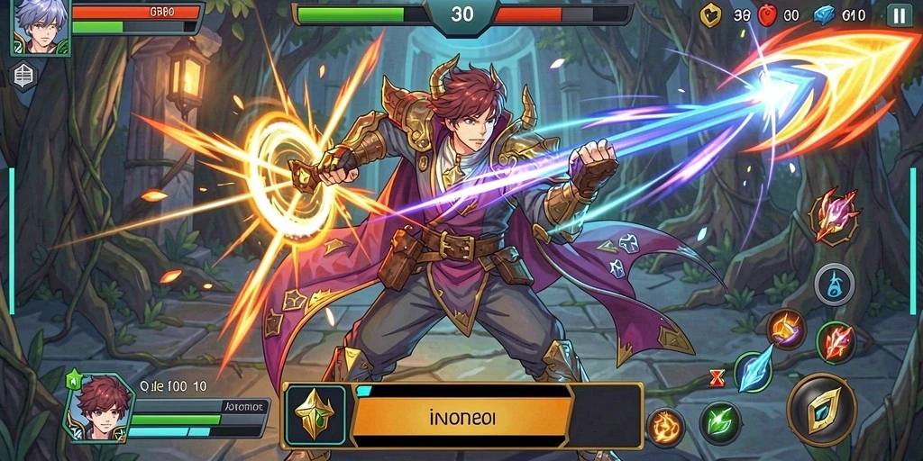 Screenshot menunjukkan pertempuran epik melawan monster.